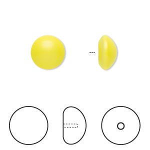 Pearl, Crystal Passions&reg; cabochon, neon yellow, 10mm half-drilled round (5817). Sold per pkg of 2.