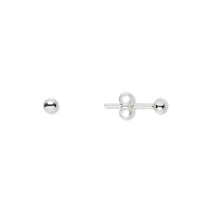 Earstud, sterling silver, 3mm ball with post. Sold per pair.