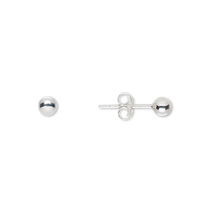 Earstud, sterling silver, 4mm ball with post. Sold per pair.