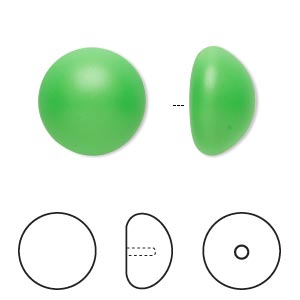 Pearl, Crystal Passions&reg; cabochon, neon green, 16mm half-drilled round (5817). Sold per pkg of 2.