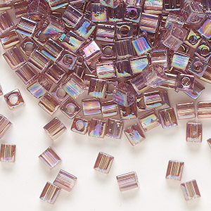 Seed bead, Miyuki, glass, transparent rainbow lilac, (SB256), 3.5-3.7mm square. Sold per 25-gram pkg.