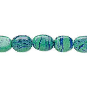 Bead, &quot;azurite-malachite&quot; (resin) (imitation), 9x7mm-12x8mm oval. Sold per 15-1/2&quot; to 16&quot; strand.