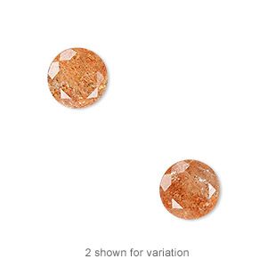 Gem, sunstone (natural), golden-orange, 10mm hand-cut faceted round, B+ grade, Mohs hardness 6 to 6-1/2. Sold individually.