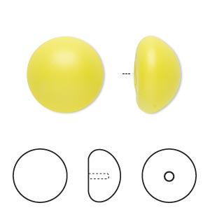 Pearl, Crystal Passions&reg; cabochon, neon yellow, 16mm half-drilled round (5817). Sold per pkg of 2.