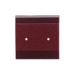 Earring card, plastic and velour, burgundy, 1x1-inch square. Sold per pkg of 100.
