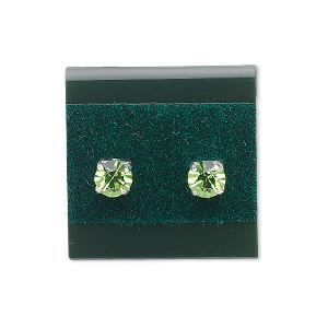 Earring card, plastic and velour, green, 1x1-inch square. Sold per pkg of 100.