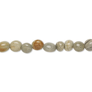 Bead, silver mist jasper (natural), small pebble, Mohs hardness 6-1/2 to 7. Sold per 8-inch strand, approximately 30 beads.