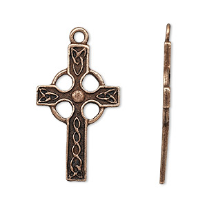 Focal, antique copper-plated pewter (tin-based alloy), 45x27mm Celtic cross. Sold individually.
