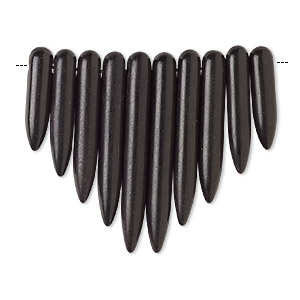 Focal, magnesite (dyed / stabilized), black, 20x5mm-39x5mm graduated spike fan, B grade, Mohs hardness 3-1/2 to 4. Sold per 10-piece set.