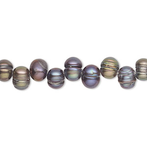 Pearl, cultured freshwater (dyed), peacock, 7x5mm-8x6mm top-drilled rice, D grade, Mohs hardness 2-1/2 to 4. Sold per 16-inch strand.