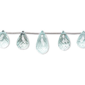 Bead, aquamarine (heated), 6x4mm-12x7mm graduated hand-cut top-drilled faceted briolette, B grade, Mohs hardness 7-1/2 to 8. Sold per 4-inch strand, approximately 11 beads.