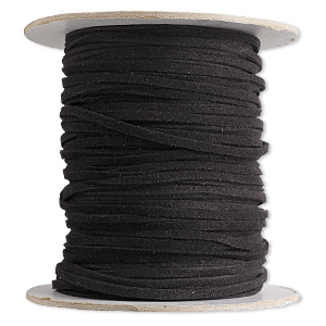 Cord, faux suede lace, black, 3mm. Sold per 100-yard spool.