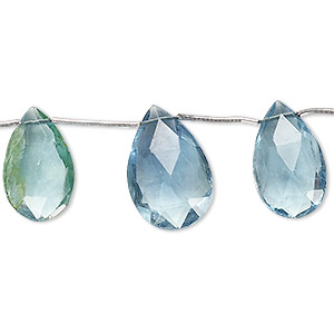 Bead, blue-green fluorite (natural), 13x10mm-18x13mm graduated hand-cut top-drilled faceted puffed teardrop, B grade, Mohs hardness 4. Sold per pkg of 5 beads.