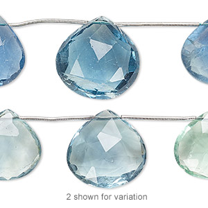 Bead, blue-green fluorite (natural), 12x12mm-18x18mm graduated hand-cut top-drilled faceted puffed teardrop, B grade, Mohs hardness 4. Sold per pkg of 5 beads.