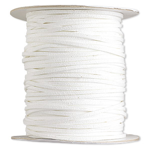 Cord, faux suede lace, white, 3mm. Sold per 100-yard spool.