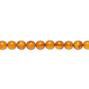 Bead, amber and resin (assembled), 5mm round, Mohs hardness 2 to 2-1/2. Sold per 15-1/2&quot; to 16&quot; strand.