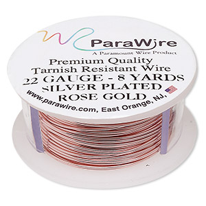 Wire, ParaWire&#153;, rose gold-finished copper, round, 22 gauge. Sold per 8-yard spool.