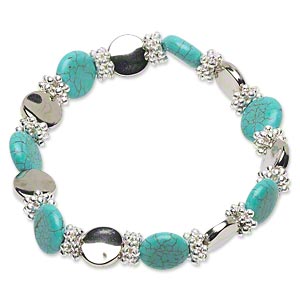 Bracelet, stretch, magnesite (dyed / stabilized) and plastic, turquoise ...