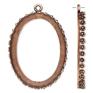 Focal, JBB Findings, antique copper-plated brass, 43x33mm oval with open back and flower design trim, 40x30mm oval bezel setting. Sold individually.