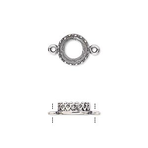 Link, JBB Findings, antique silver-plated brass, 9mm round with open back and decorative trim, 8mm round bezel setting. Sold per pkg of 2.
