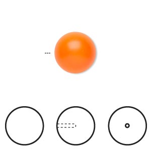 Pearl, Crystal Passions&reg;, neon orange, 12mm half-drilled round (5818). Sold per pkg of 2.