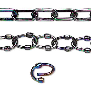 Chain, plastic, black AB, 7mm oval with 9mm oval link. Sold per (5) 15&quot; to 16&quot; sections.