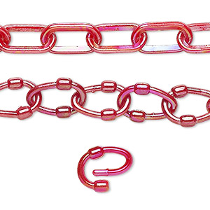 Chain, plastic, red AB, 13x7mm oval with 13x9mm oval link. Sold per (5) 15&quot; to 16&quot; sections.