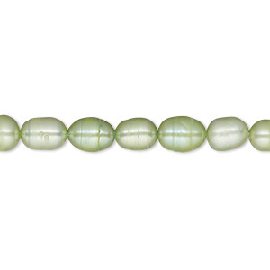 Pearl, cultured freshwater (dyed), aloe green, 5-6mm rice, D grade, Mohs hardness 2-1/2 to 4. Sold per 15-inch strand.