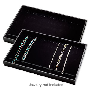 Display tray, bracelet and watch, leatherette and velveteen, black, 13-3/4  x 1-1/4 x 9-1/2 inches with insert. Sold individually. - Fire Mountain Gems  and Beads