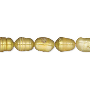 Pearl, cultured freshwater (dyed), golden olive, 6-7mm rice, C- grade, Mohs hardness 2-1/2 to 4. Sold per 16-inch strand.