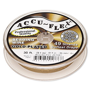Beading wire, Accu-Flex&reg;, nylon and 24Kt gold-plated stainless steel, clear, 49 strand, 0.014-inch diameter. Sold per 30-foot spool.