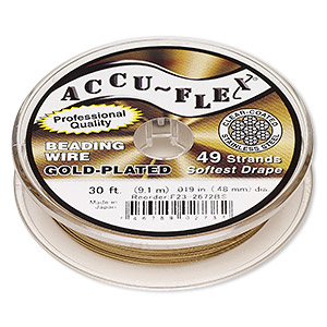 Beading wire, Accu-Flex&reg;, nylon and 24Kt gold-plated stainless steel, clear, 49 strand, 0.019-inch diameter. Sold per 30-foot spool.