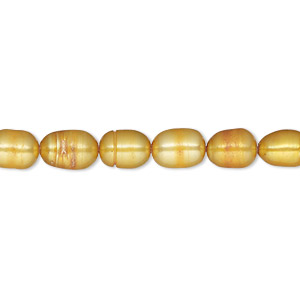 Pearl, cultured freshwater (dyed), dark gold, 5-6mm rice, D grade, Mohs hardness 2-1/2 to 4. Sold per 15-inch strand.