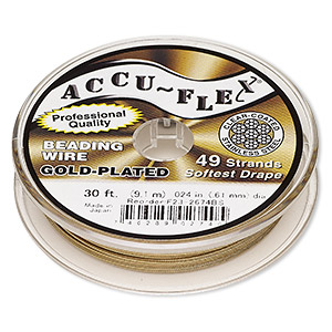 Beading wire, Accu-Flex&reg;, nylon and 24Kt gold-plated stainless steel, clear, 49 strand, 0.024-inch diameter. Sold per 30-foot spool.