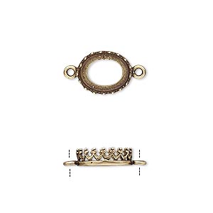 Link, JBB Findings, antiqued brass, 11.5x9mm oval with open back and decorative trim, 10x8mm oval bezel setting. Sold per pkg of 2.
