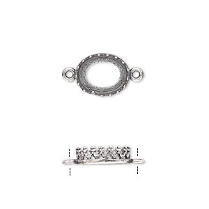 Link, JBB Findings, antique silver-plated brass, 11.5x9mm oval with open back and decorative trim, 10x8mm oval bezel setting. Sold per pkg of 2.