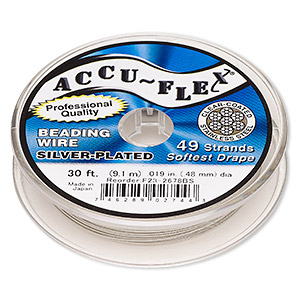 Beading wire, Accu-Flex&reg;, nylon and silver-plated stainless steel, clear, 49 strand, 0.019-inch diameter. Sold per 30-foot spool.