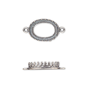 Link, JBB Findings, antique silver-plated brass, 15x11mm oval with open back and decorative trim, 14x10mm oval bezel setting. Sold per pkg of 2.