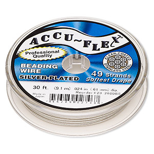 Beading wire, Accu-Flex&reg;, nylon and silver-plated stainless steel, clear, 49 strand, 0.024-inch diameter. Sold per 30-foot spool.