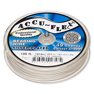 Beading wire, Accu-Flex&reg;, nylon and silver-plated stainless steel, clear, 49 strand, 0.024-inch diameter. Sold per 100-foot spool.