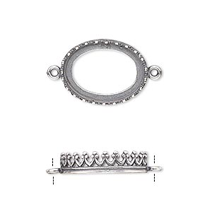 Link, JBB Findings, antique silver-plated brass, 18x14mm oval with open back and decorative trim, 16x12mm oval bezel setting. Sold per pkg of 2.