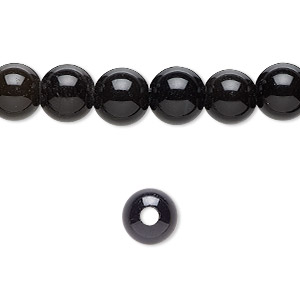 Bead, black obsidian (natural), 8mm round, B grade, Mohs hardness 5 to 5-1/2. Sold per pkg of 10.