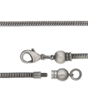 Dione&reg; Easy-On Chain, antique silver-plated brass, 2.6mm snake, 8 inches with 3.3mm threaded ball end and lobster claw clasp. Sold individually.