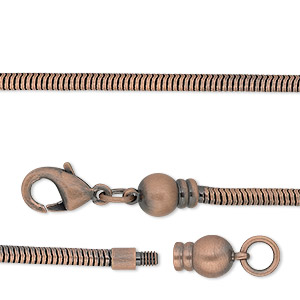 Dione&reg; Easy-On Chain, antique copper-plated brass, 2.6mm snake, 7 inches with 3.3mm threaded ball end and lobster claw clasp. Sold individually.