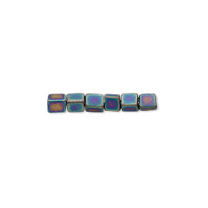 Seed bead, Miyuki, glass, opaque frosted rainbow black, (SB401FR), 3.5-3.7mm square. Sold per 25-gram pkg.