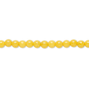 Bead, mountain &quot;jade&quot; (dolomite marble) (dyed), yellow, 4mm round, B grade, Mohs hardness 3. Sold per 15-1/2&quot; to 16&quot; strand.