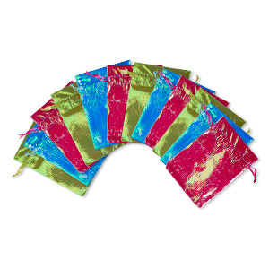 Gift pouch, acrylic, assorted iridescent colors, 5-1/2 x 4 inches with drawstring. Sold per pkg of 12.