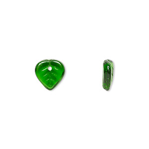 Bead, Czech pressed glass, emerald green, 9x8.5mm top-drilled leaf. Sold per 15-1/2&quot; to 16&quot; strand, approximately 140 beads.
