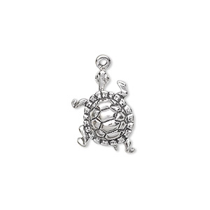 Charm, antiqued sterling silver, 17x13mm turtle. Sold individually ...