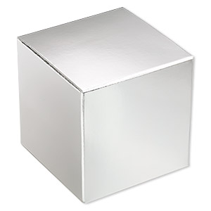 Gift box, paper, shiny silver, 3x3 inch square. Sold per pkg of 3.